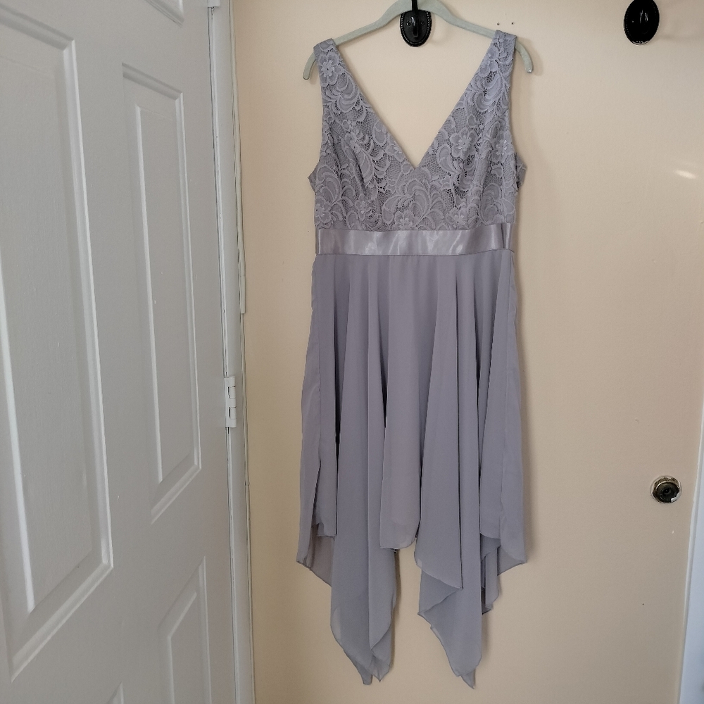 Ever Pretty Lace Chiffon Dress Asymmetrical Hem 16 Dolphin Gray Prom Homecoming